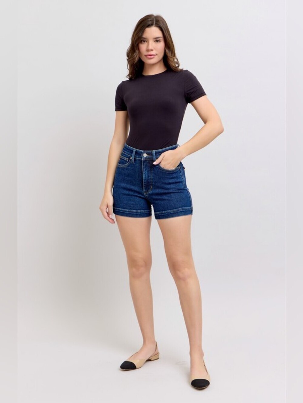 Judy Blue HR Dark Wash Tummy Control Denim Shorts Envelope Pocket Various NEW